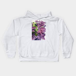 Purple pink clematis watercolour painting Kids Hoodie